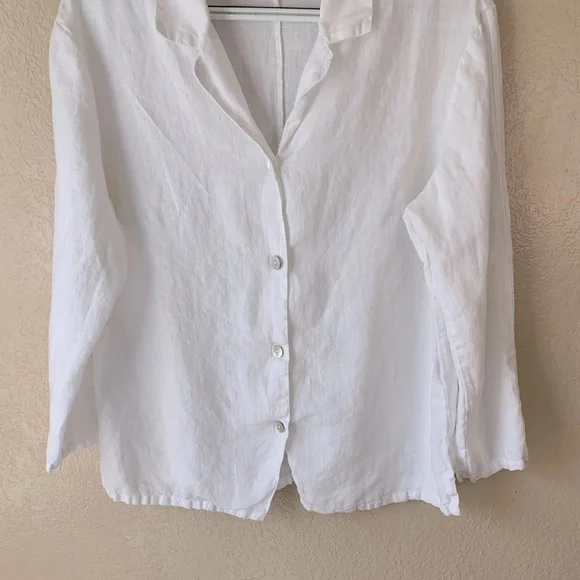 Bryn Walker White Button Down Coastal Beachy Linen Blouse Size L - Picture 4 of 9
